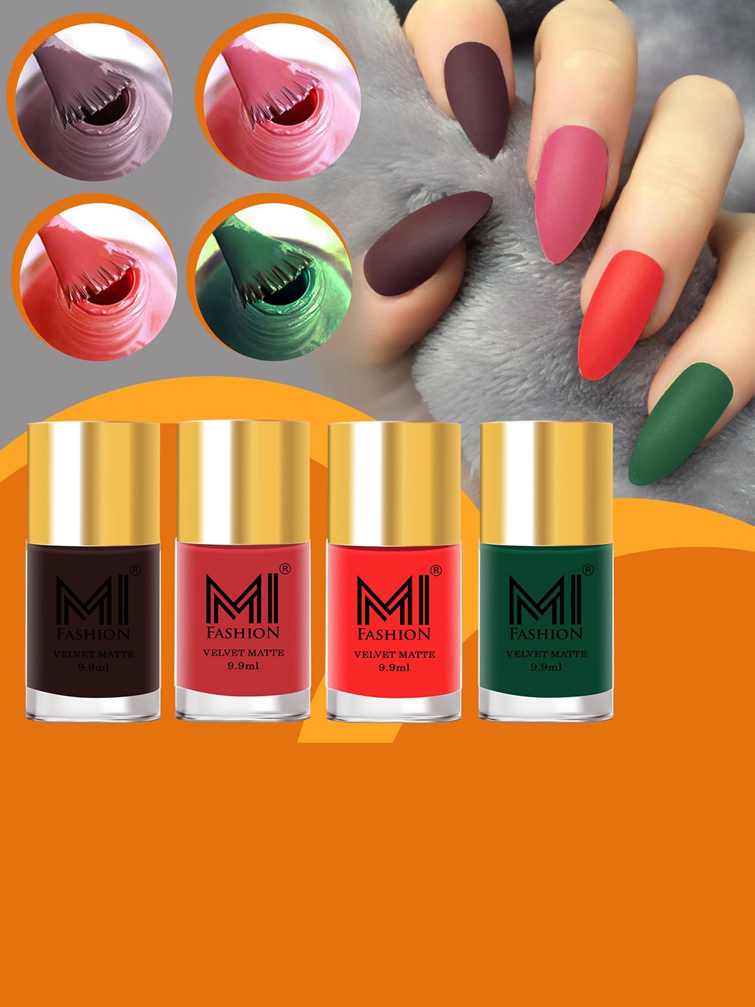 

MI FASHION Set of 4 Velvet Matte Long Lasting Nail Polish - 9.9ml Each, Brown