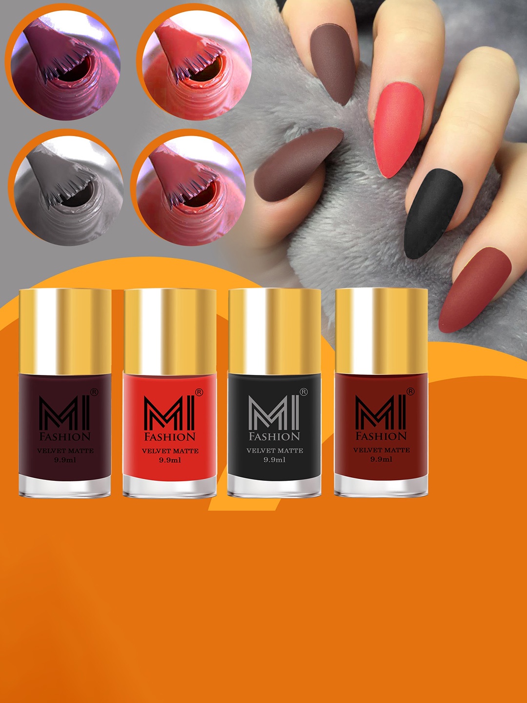 

MI FASHION Set of 4 Velvet Matte Long Lasting Nail Polish - 9.9 ml Each, Red