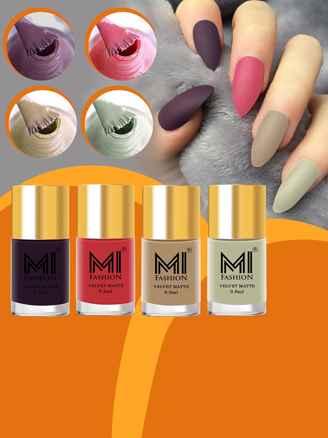 

MI FASHION Set of 4 Velvet Matte Long Lasting Nail Polish - 9.9ml Each, Purple