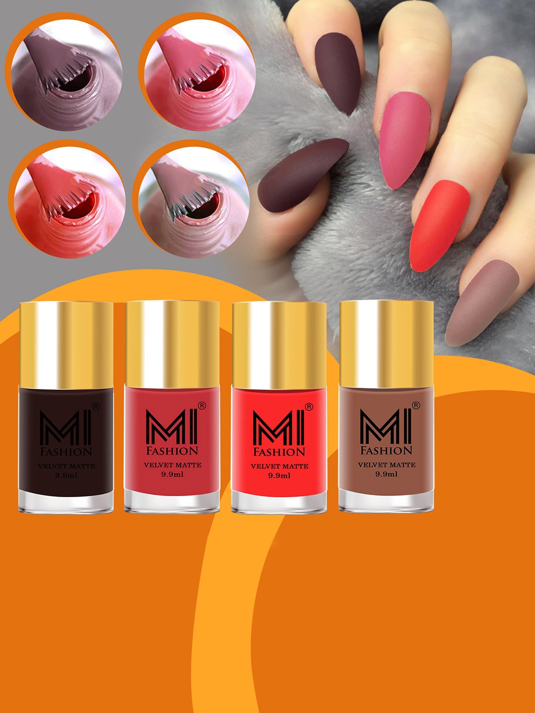 

MI FASHION Set of 4 Velvet Matte Long Lasting Nail Polish - 9.9ml Each, Brown