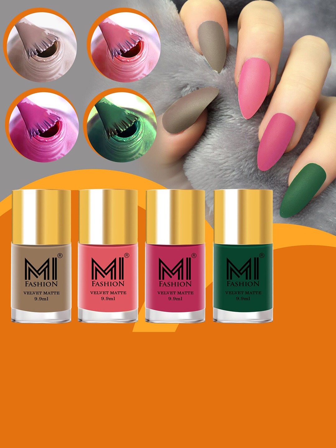 

MI FASHION Set of 4 Velvet Matte Long Lasting Nail Polish - 9.9ml Each, Green