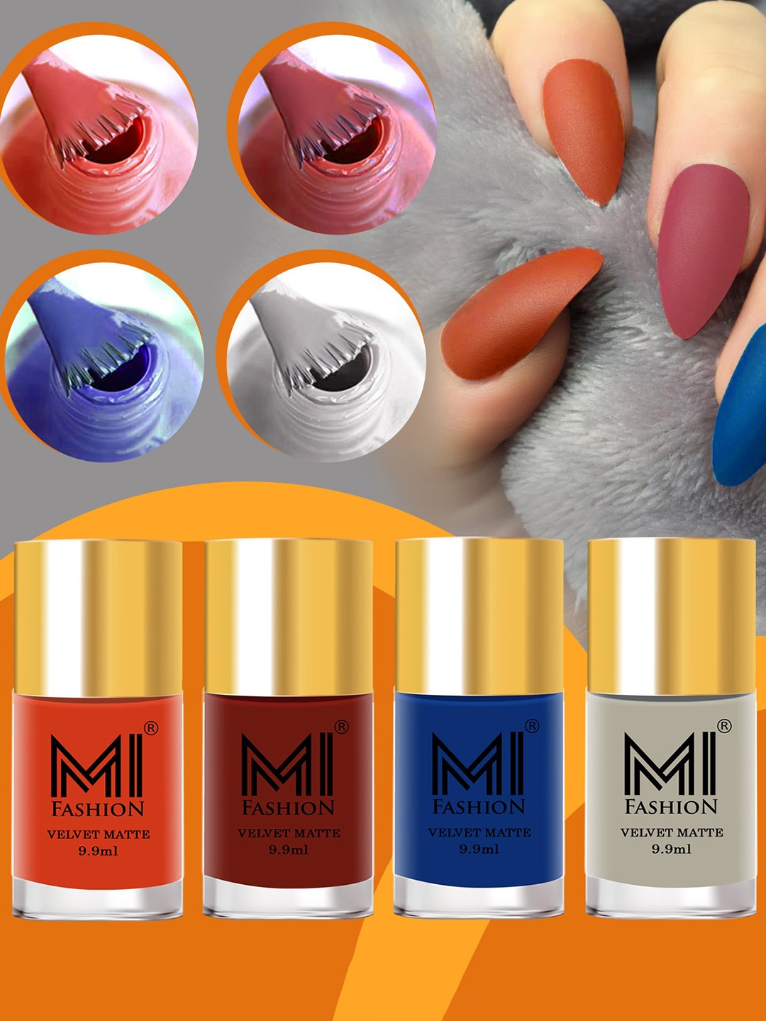 

MI FASHION Set of 4 Velvet Matte Long Lasting Nail Polish - 9.9 ml Each, Red