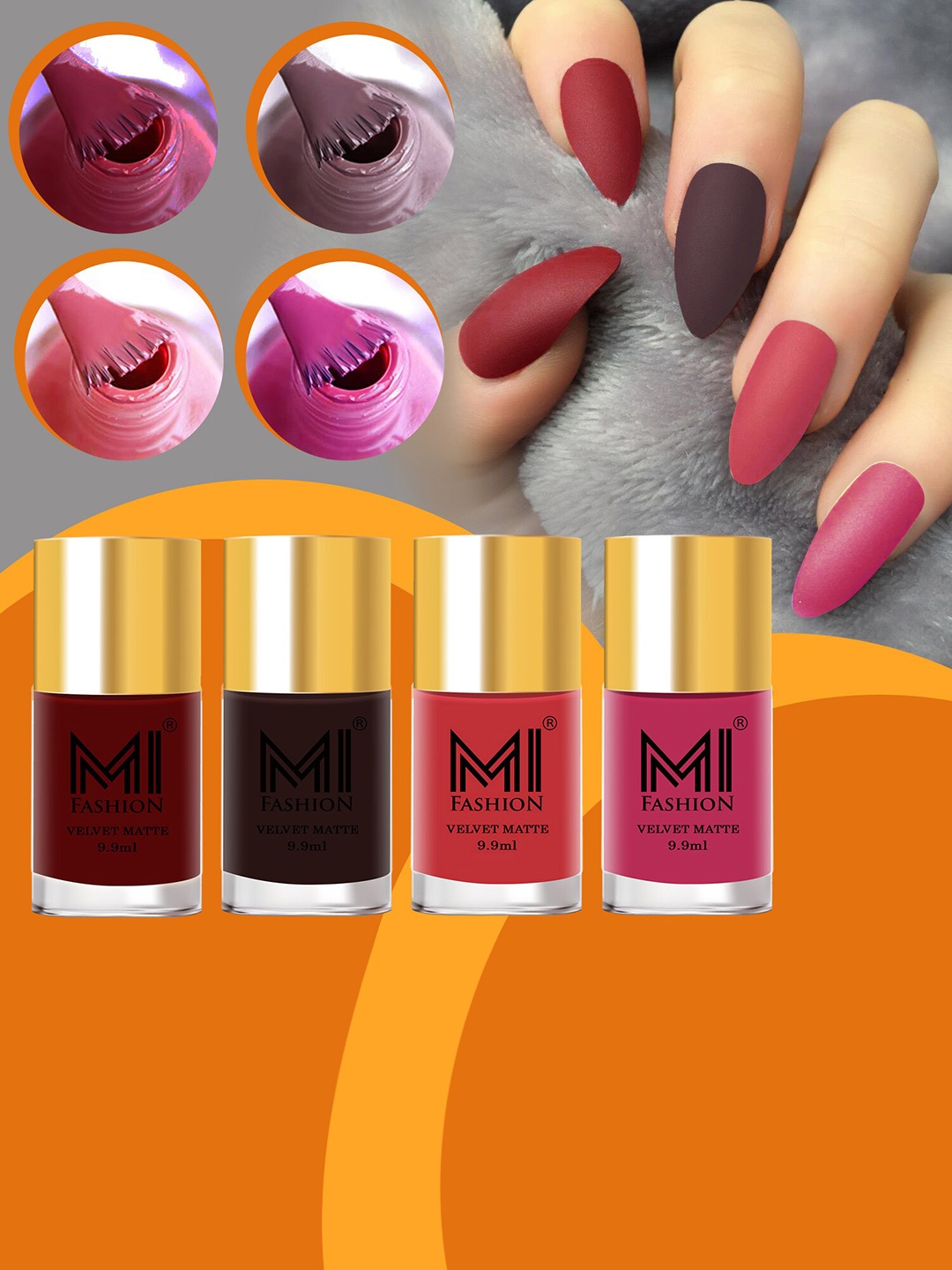 

MI FASHION Set of 4 Velvet Matte Long Lasting Nail Polish - 9.9ml Each, Brown