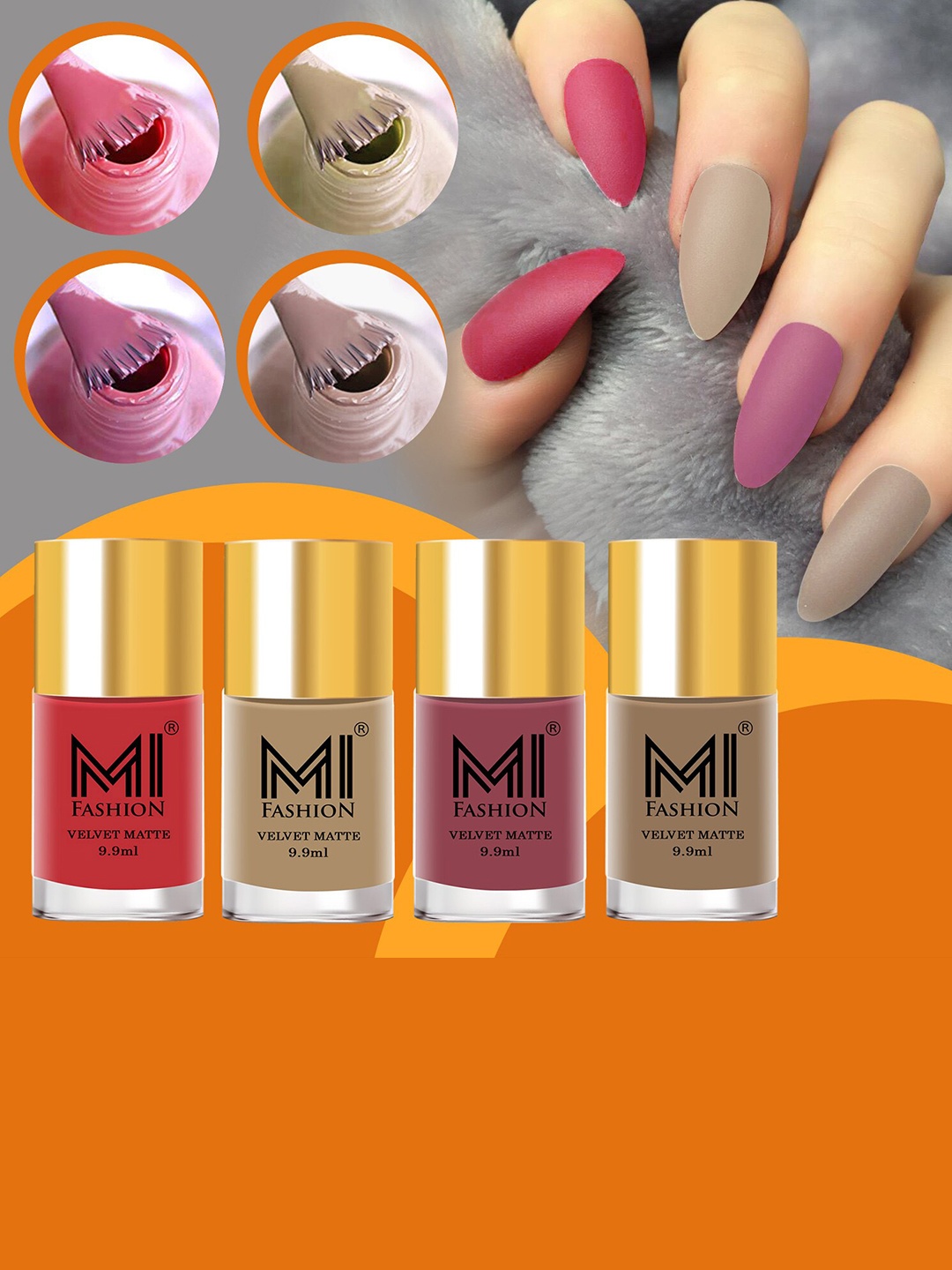 

MI FASHION Set of 4 Velvet Matte Long Lasting Nail Polish - 9.9 ml Each, Nude