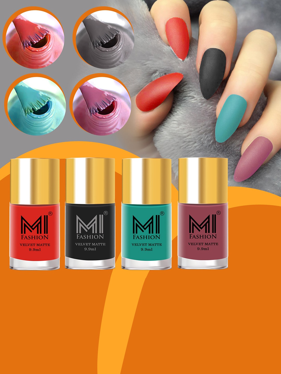 

MI FAMI FASHION Set of 4 Velvet Matte Long Lasting Nail Polish - 9.9ml Each, Grey