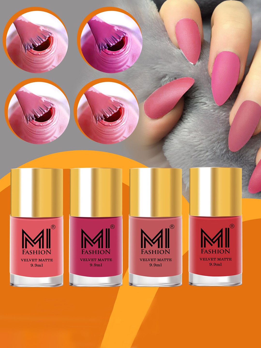

MI FASHION Set of 4 Velvet Matte Long Lasting Nail Polish - 9.9 ml Each, Pink