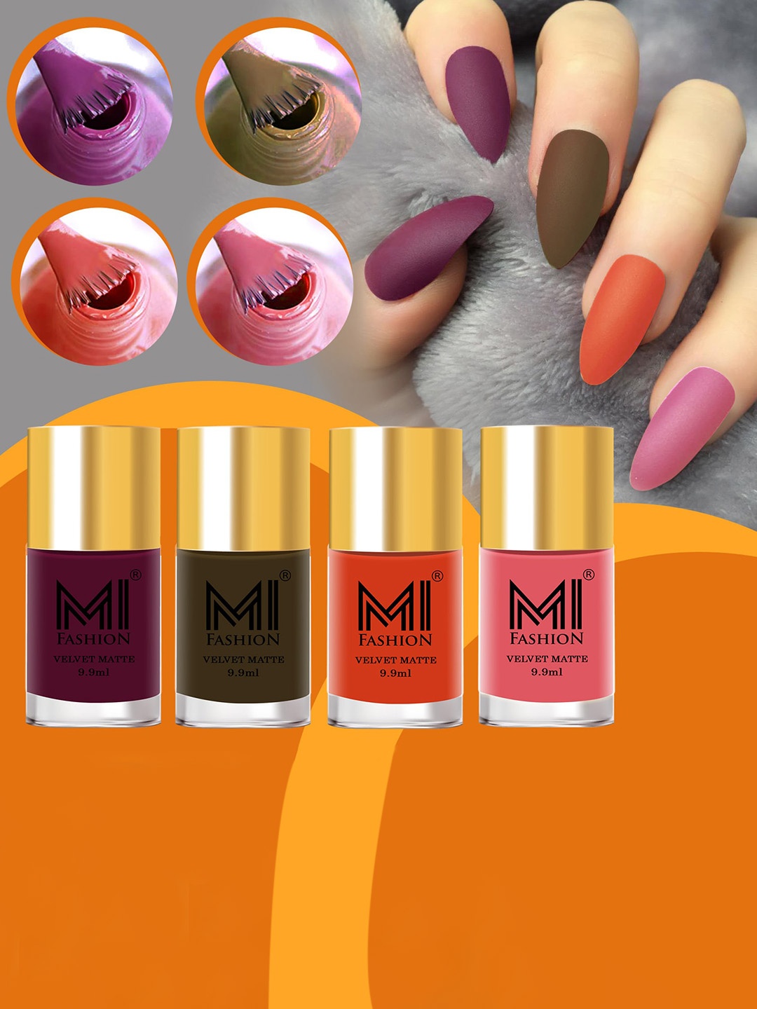 

MI FASHION Set of 4 Velvet Matte Long Lasting Nail Polish - 9.9ml Each, Brown