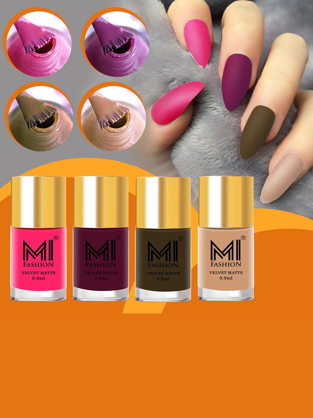 

MI FASHION Set of 4 Velvet Matte Long Lasting Nail Polish - 9.9 ml Each, Pink