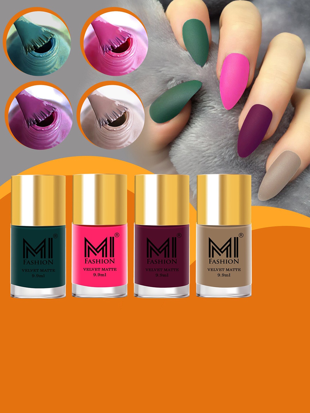 

MI FASHION Set of 4 Velvet Matte Long Lasting Nail Polish - 9.9ml Each, Green