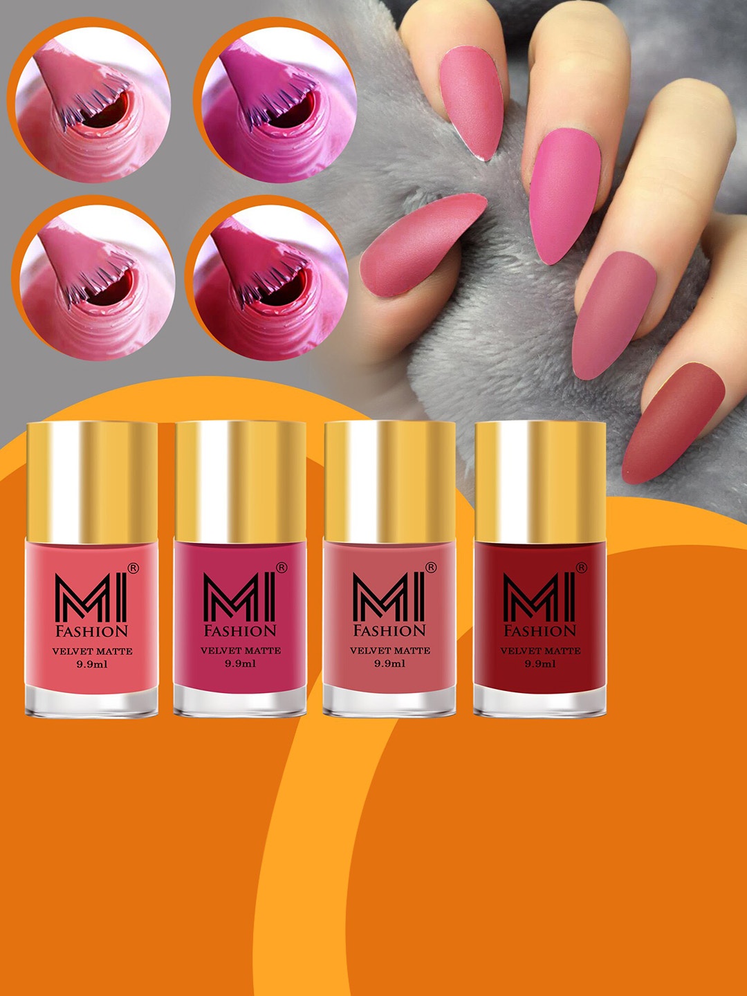 

MI FASHION Set of 4 Velvet Matte Long Lasting Nail Polish - 9.9 ml Each, Red