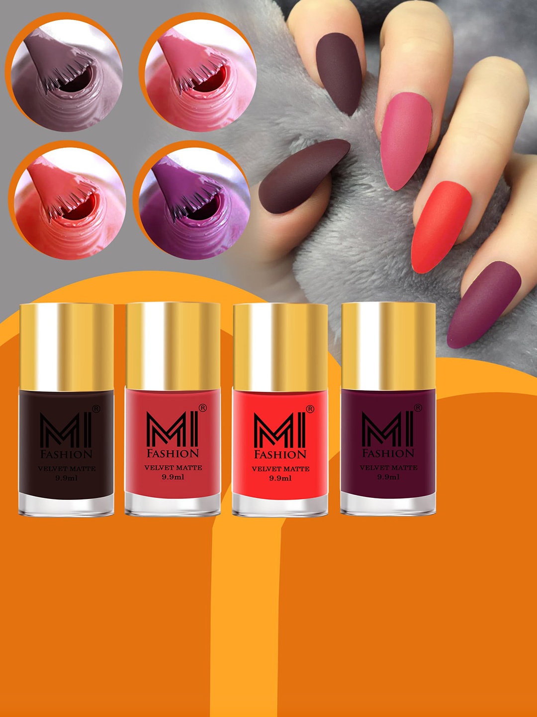 

MI FASHION Set of 4 Velvet Matte Long Lasting Nail Polish - 9.9 ml Each, Brown