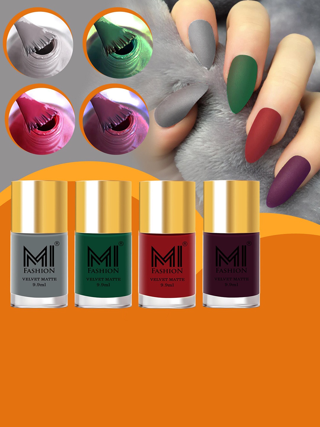 

MI FASHION Set of 4 Velvet Matte Long Lasting Vegan Nail Polish - 9.9 ml each, Multi
