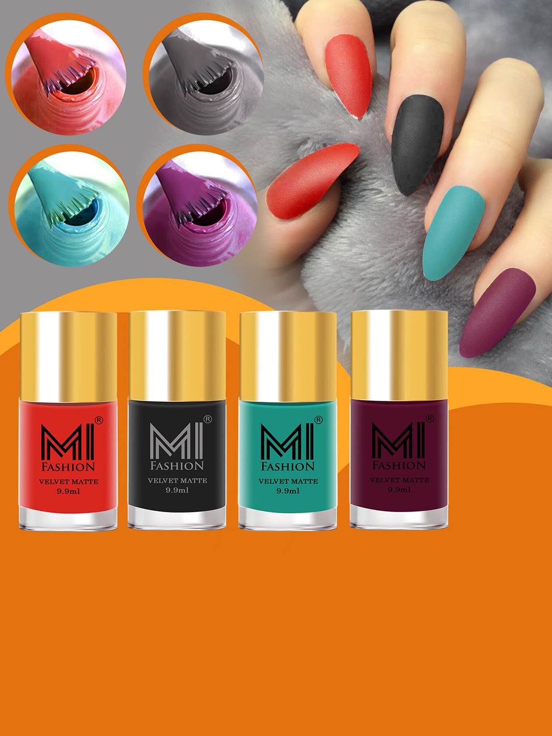 

MI FASHION Set Of 4 Velvet Matte Nail Polish - 9.9 ml Each, Blue