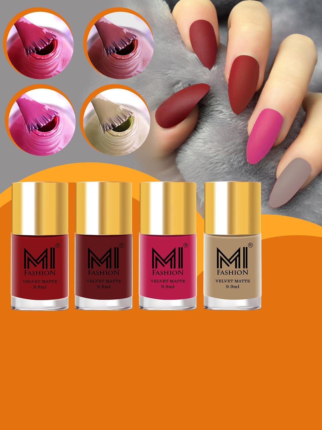 

MI FASHION Set of 4 Velvet Matte Long Lasting Nail Polish - 9.9 ml Each, Maroon