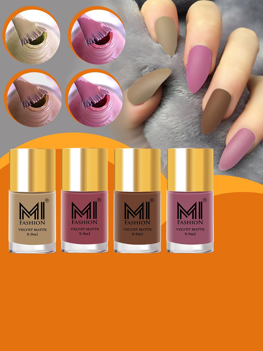 

MI FASHION Set Of 4 Velvet Matte Nail Polish - 9.9 ml Each, Nude