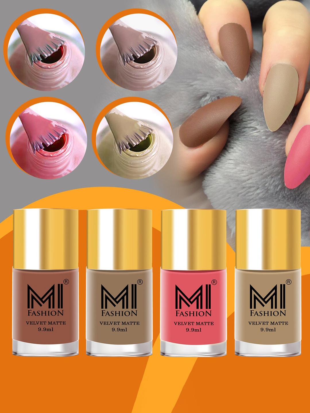 

MI FASHION Set of 4 Velvet Matte Long Lasting Nail Polish - 9.9 ml Each, Nude