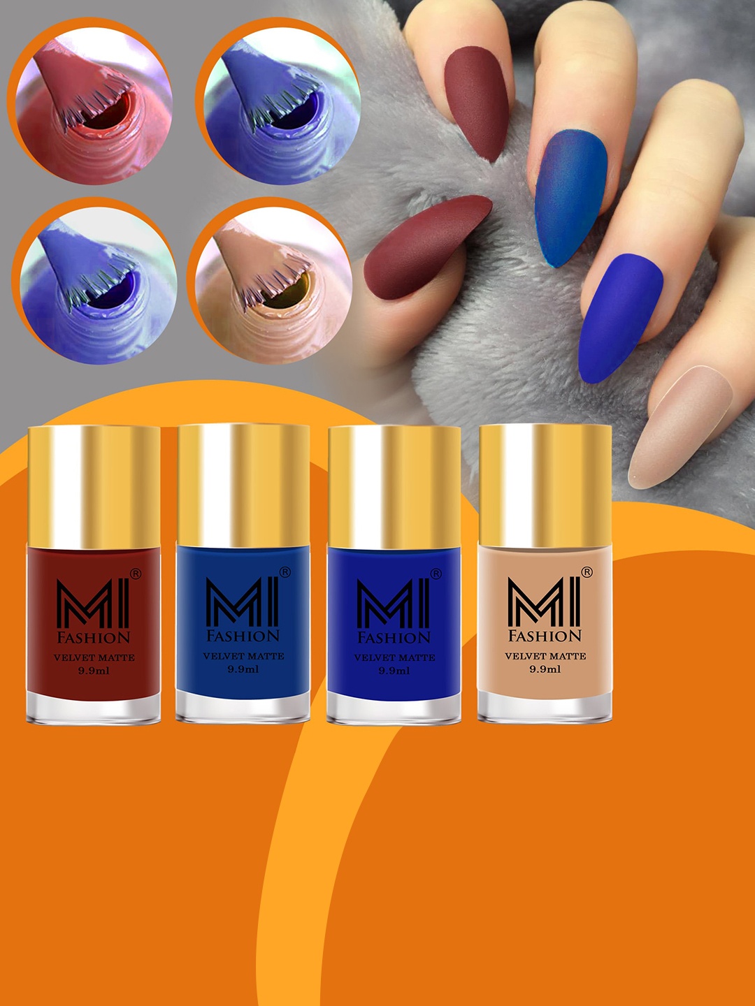 

MI FASHION Set Of 4 Velvet Matte Nail Polish - 9.9 ml Each, Red