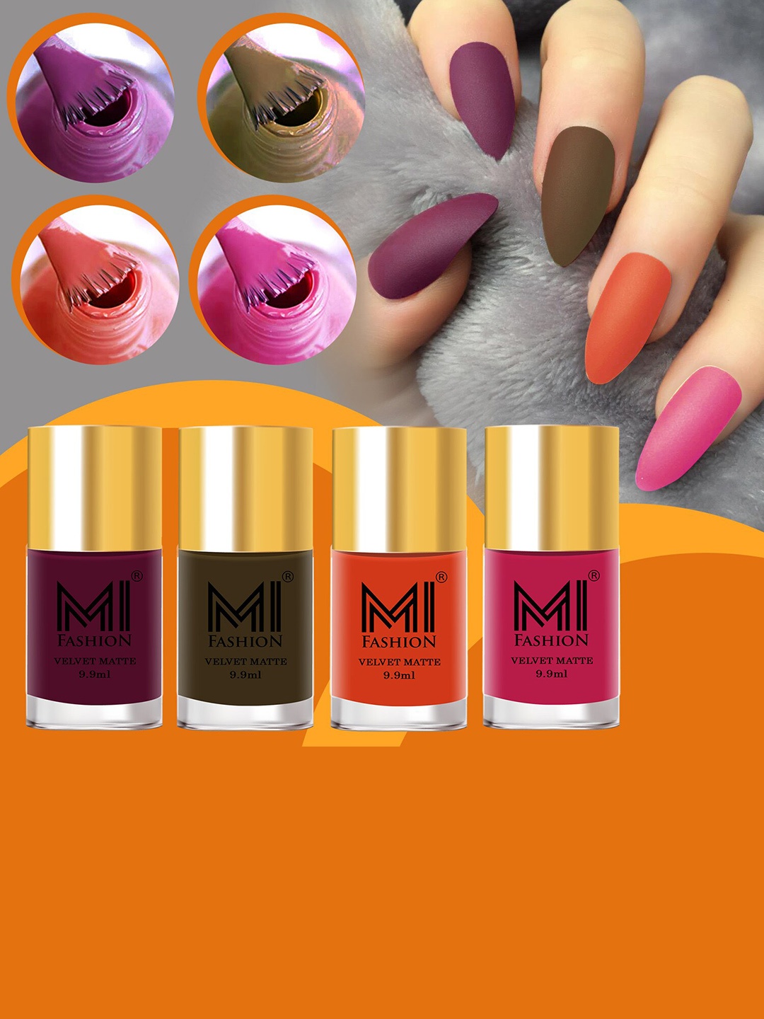 

MI FASHION Set Of 4 Velvet Matte Nail Polish - 9.9 ml Each, Brown