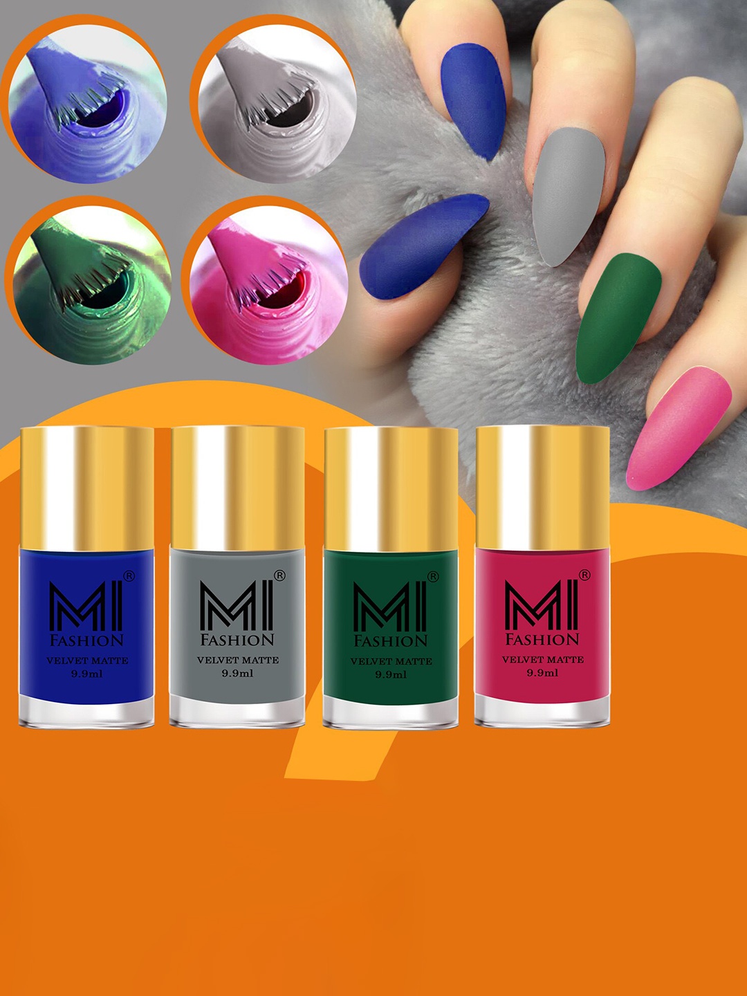 

MI FASHION Set of 4 Velvet Matte Long Lasting Nail Polish - 9.9 ml Each, Blue