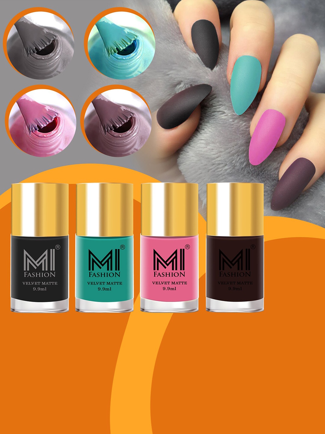 

MI FASHION Set Of 4 Velvet Matte Nail Polish - 9.9 ml Each, Black