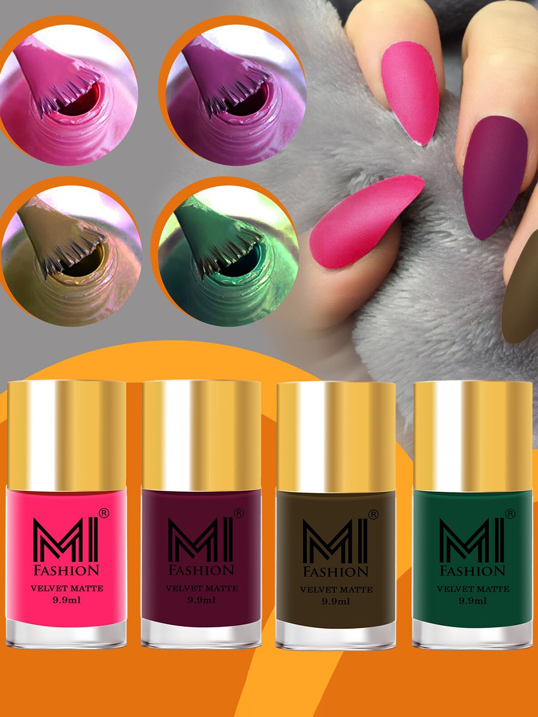 

MI FASHION Set of 4 Velvet Matte Long Lasting Nail Polish - 9.9 ml Each, Pink