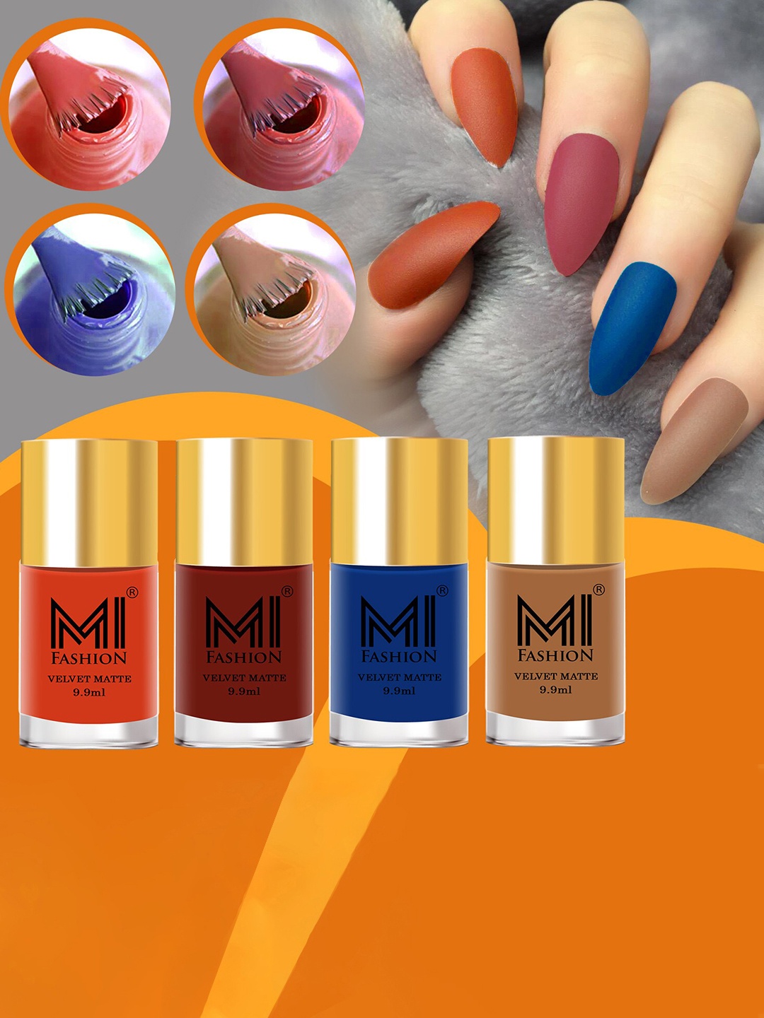 

MI FASHION Set Of 4 Velvet Matte Nail Polish - 9.9 ml Each, Orange