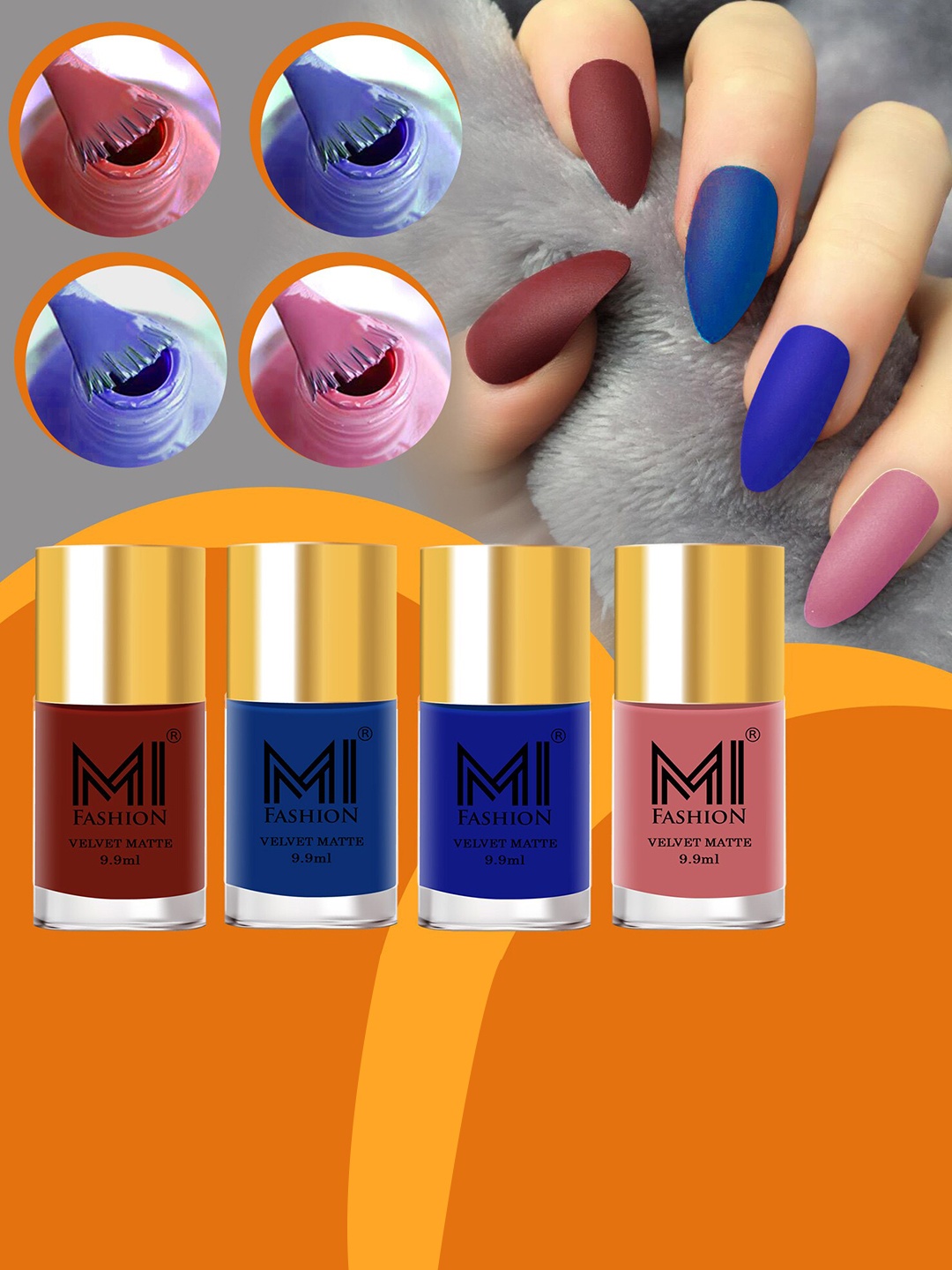 

MI FASHION Set Of 4 Velvet Matte Nail Polish - 9.9 ml Each, Blue