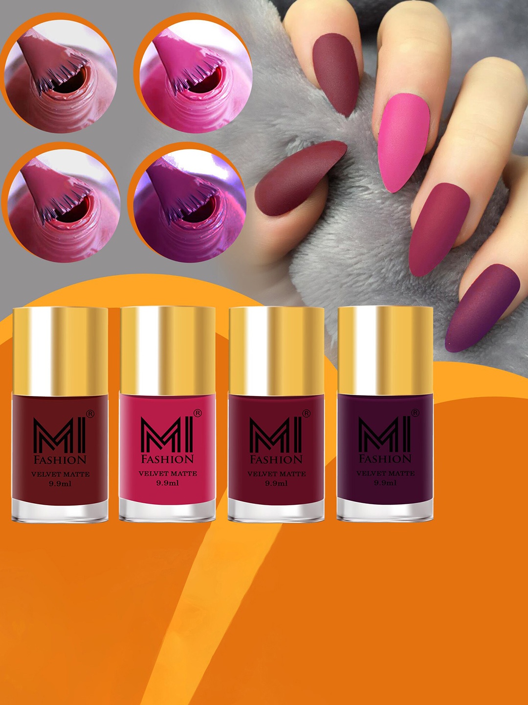 

MI FASHION Set of 4 Velvet Matte Long Lasting Nail Polish - 9.9 ml Each, Maroon