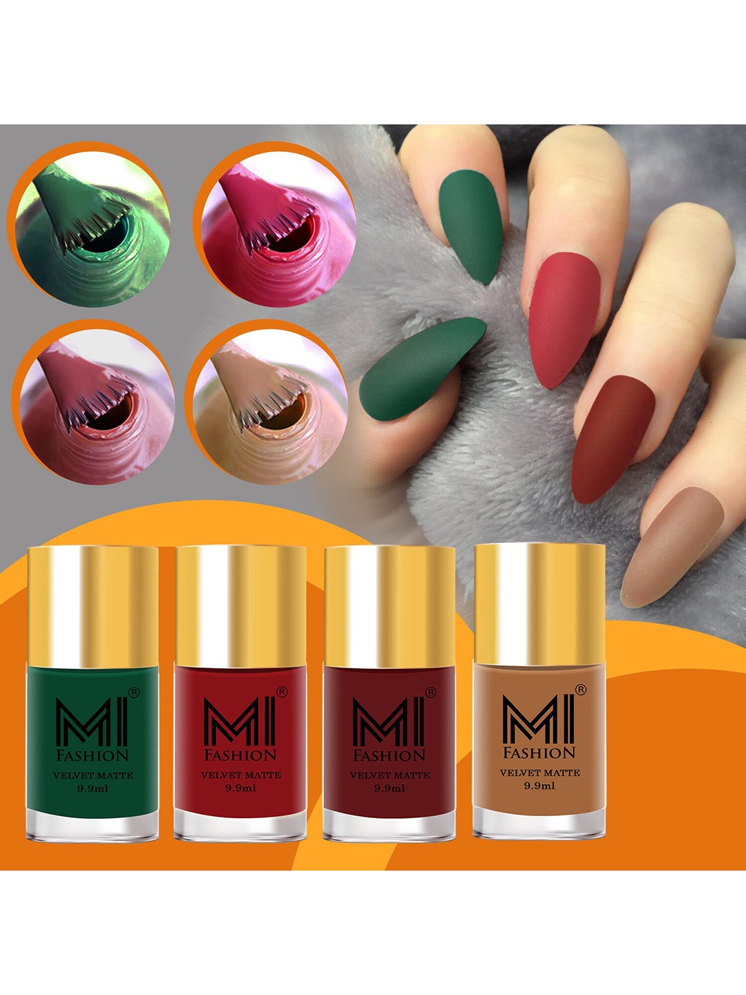 

MI FASHION Set Of 4 Velvet Matte Nail Polish - 9.9 ml Each, Red