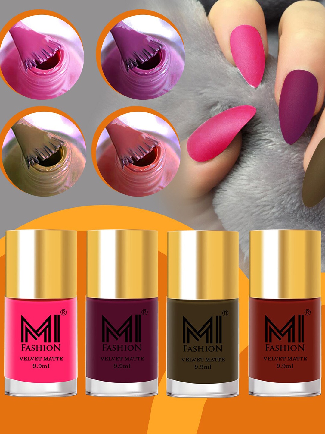 

MI FASHION Set of 4 Velvet Matte Long Lasting Nail Polish - 9.9 ml Each, Pink