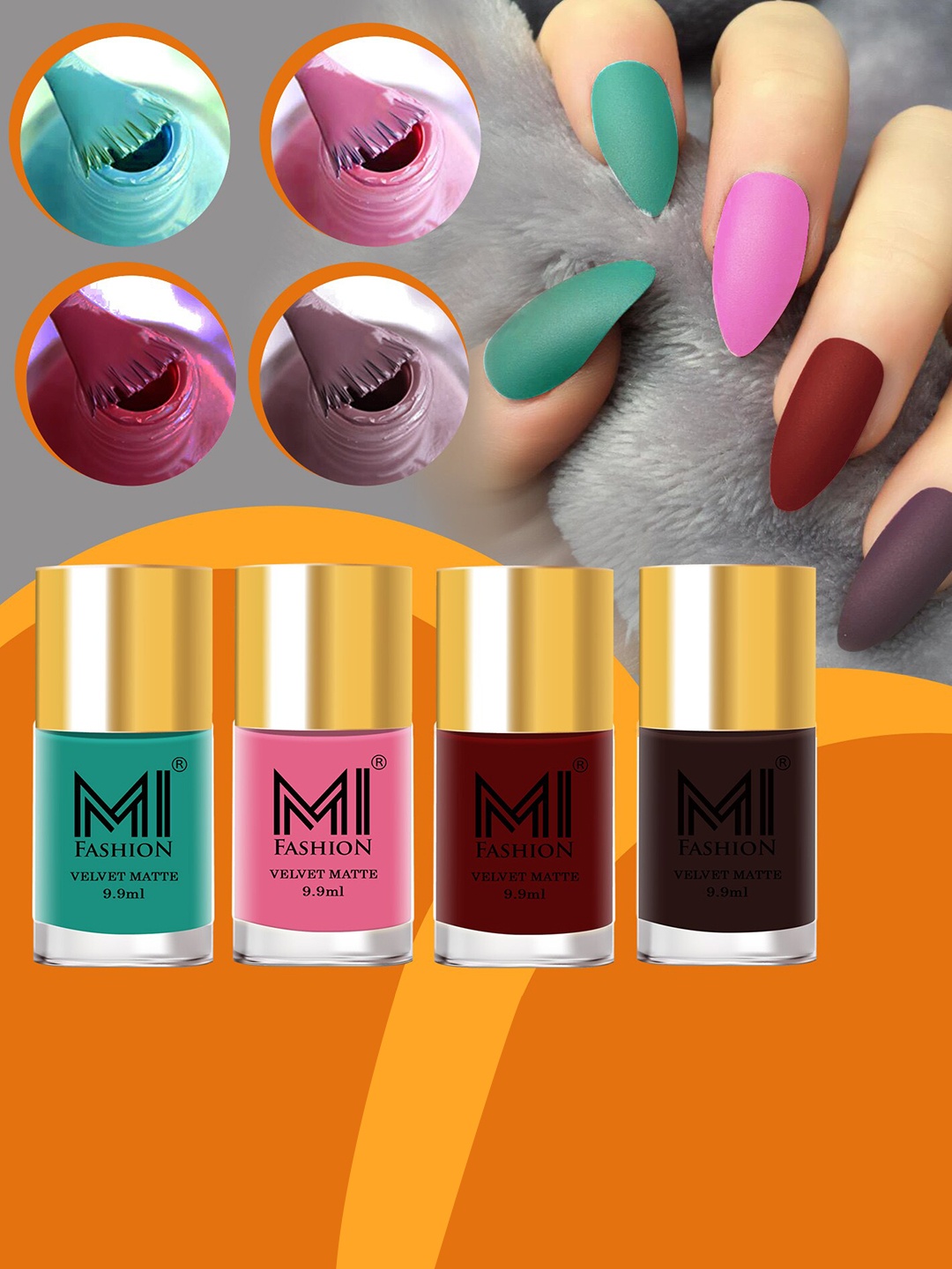 

MI FASHION Set of 4 Velvet Matte Long Lasting Nail Polish - 9.9 ml Each, Blue