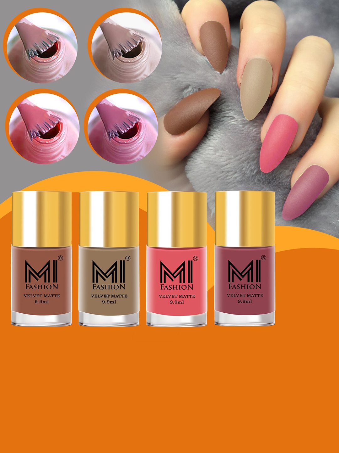 

MI FASHION Set of 4 Velvet Matte Long Lasting Nail Polish - 9.9 ml Each, Nude