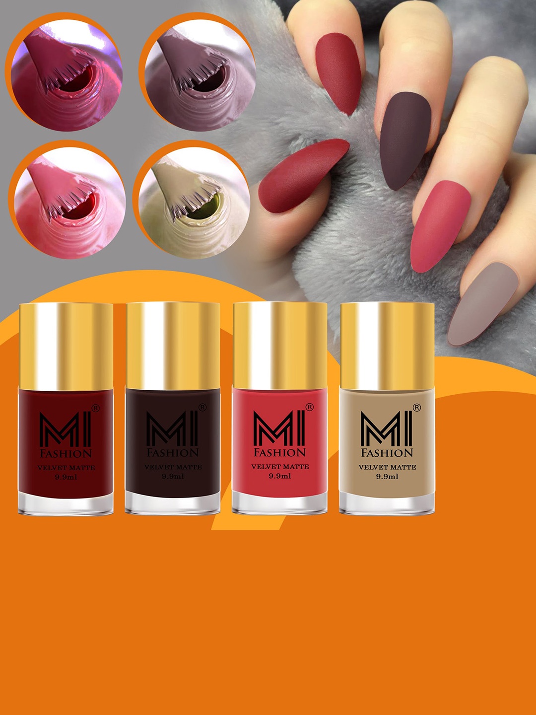 

MI FASHION Set Of 4 Velvet Matte Nail Polish - 9.9 ml Each, Red