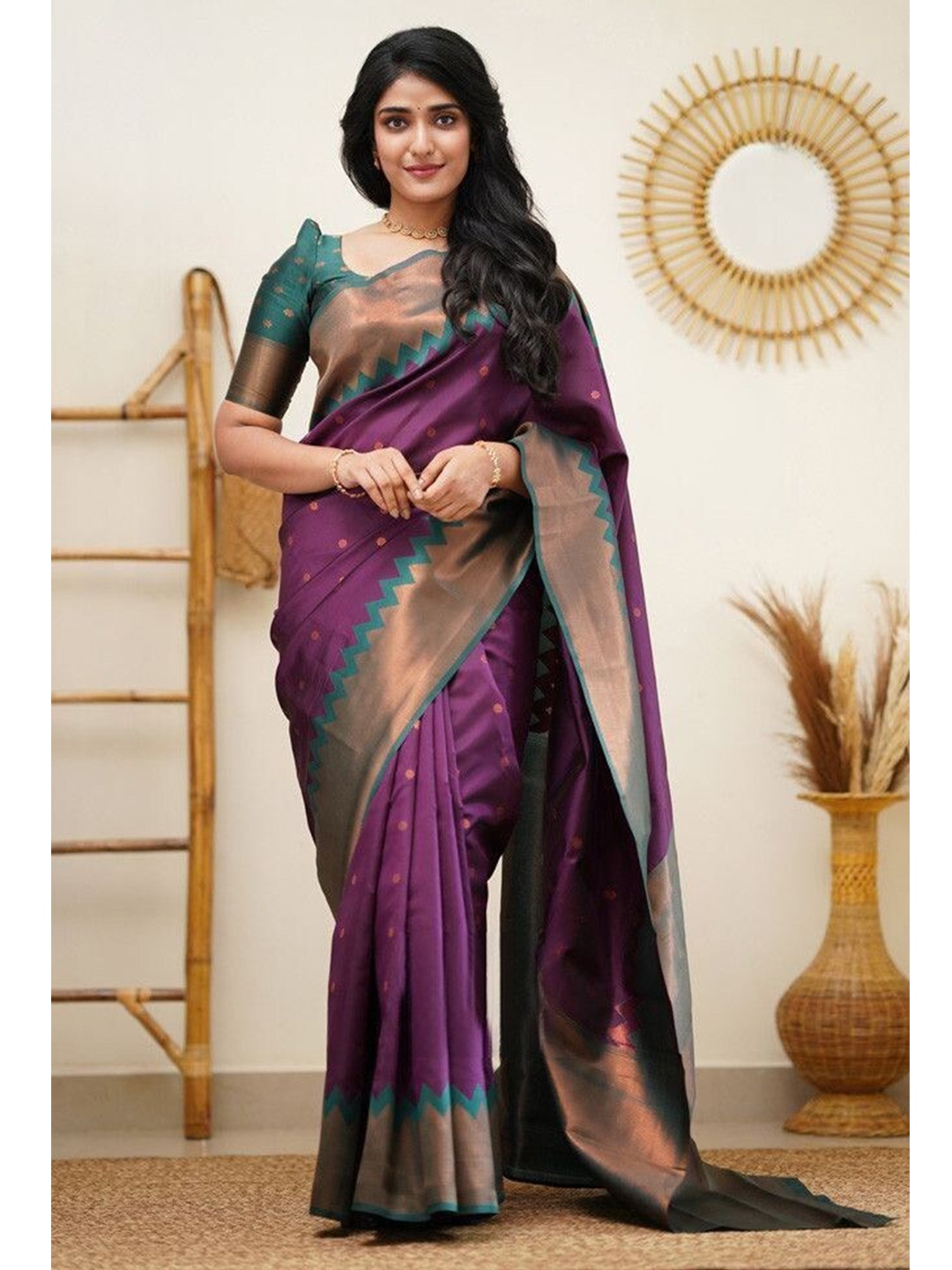 

Jinax Woven Design Zari Pure Silk Banarasi Saree, Purple