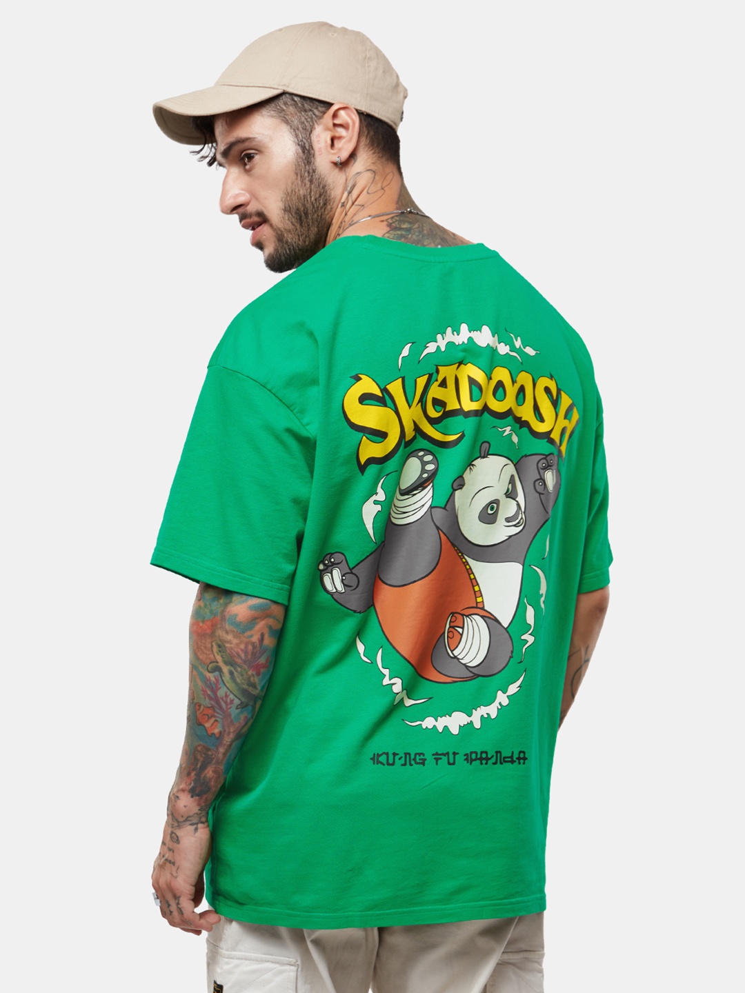 

The Souled Store Men Kung Fu Panda: Skadoosh Printed Oversized T-Shirt, Green