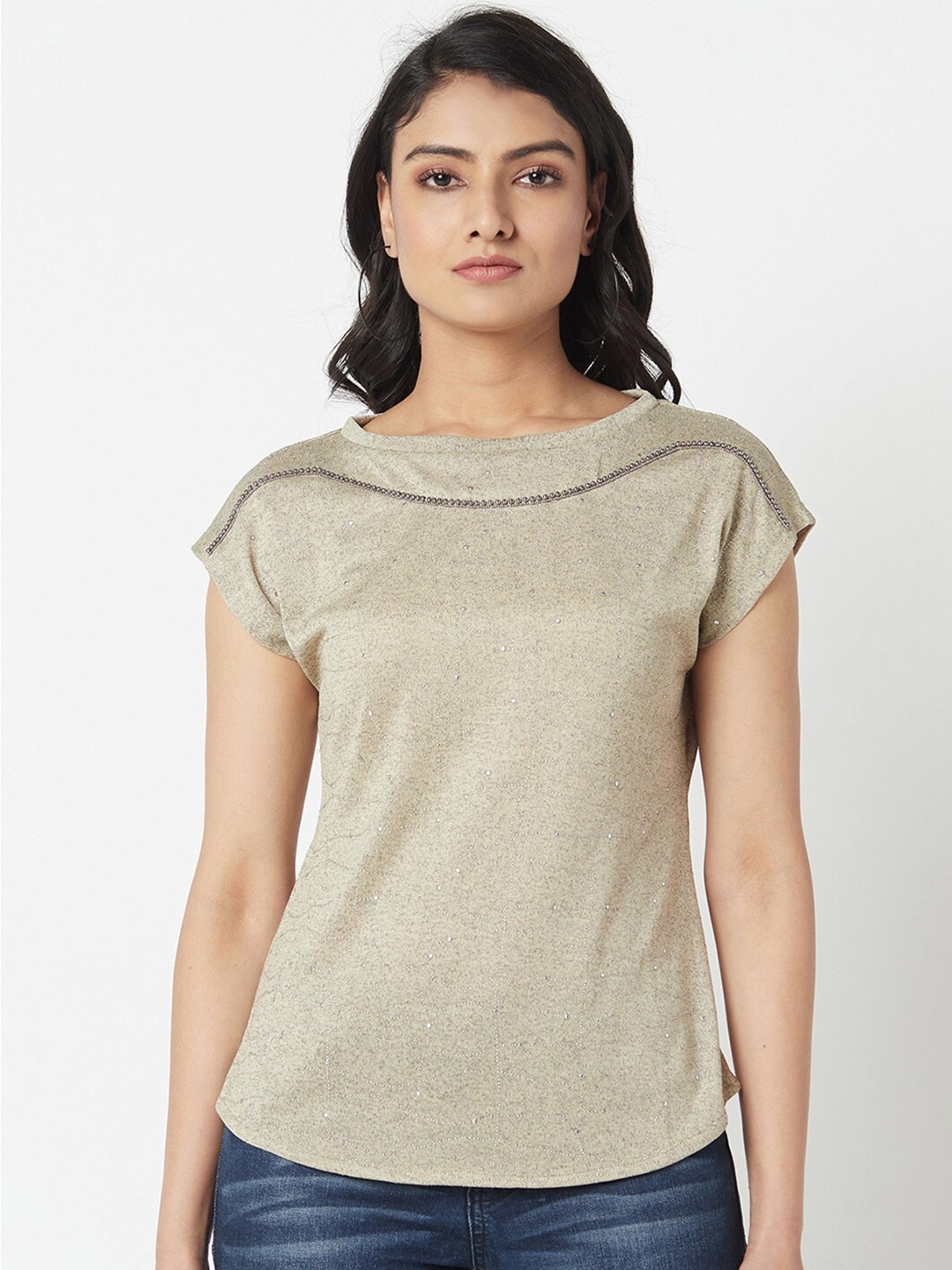 

Miss Grace Embellished Extended Sleeves Top, Beige