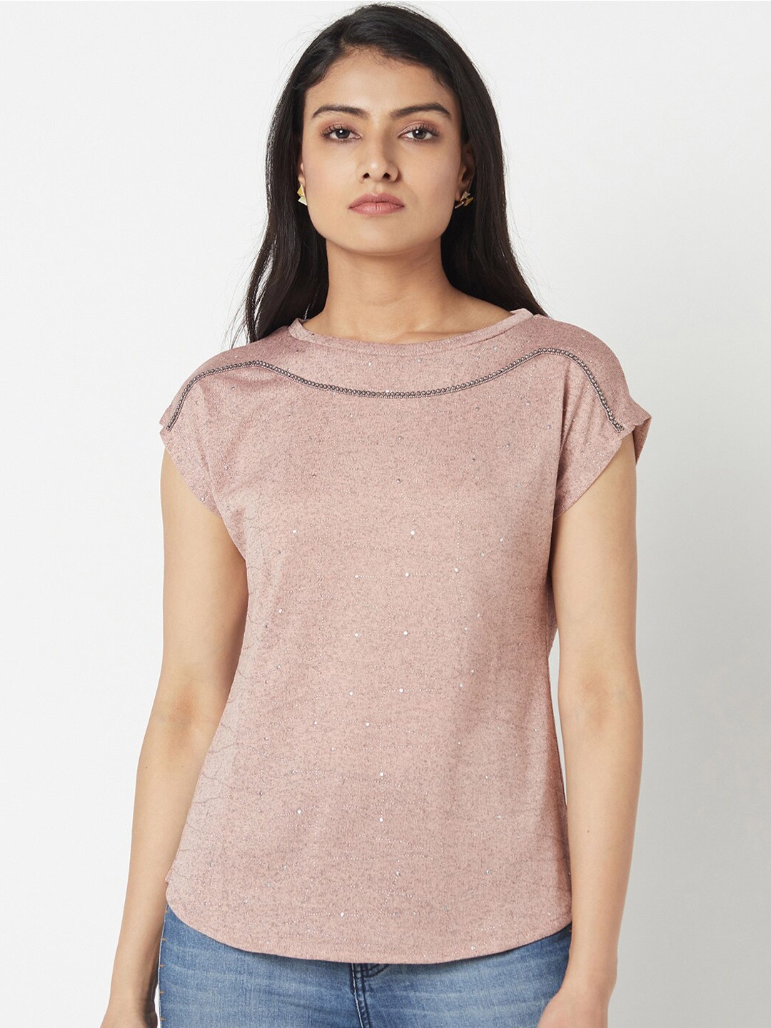 

Miss Grace Studded Extended Sleeves Top, Pink