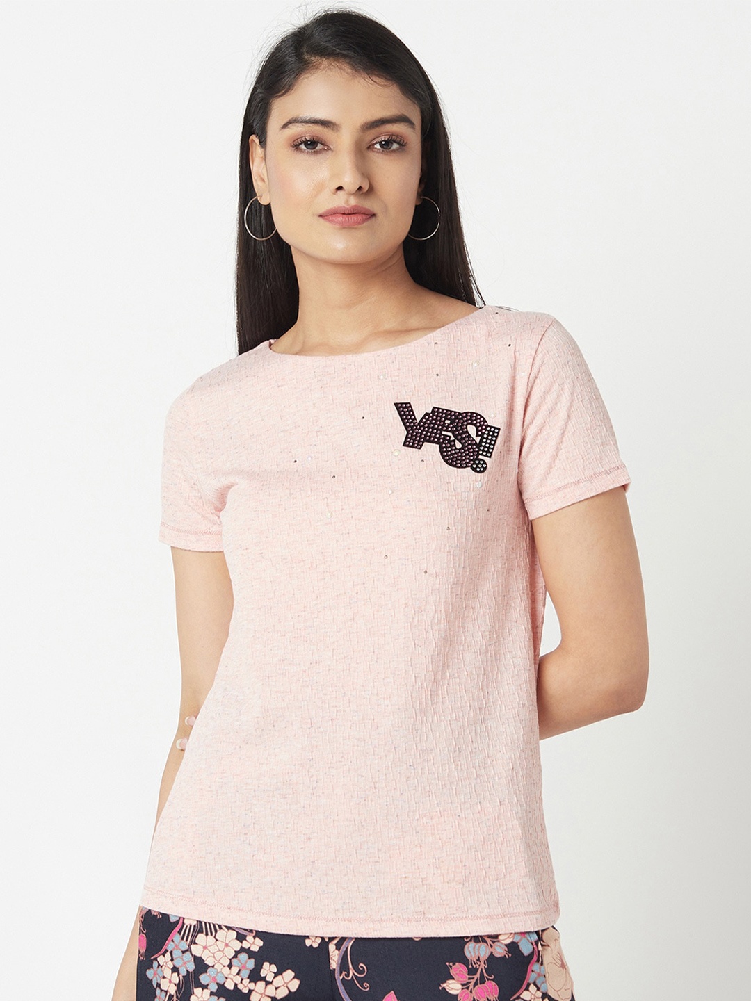 

Miss Grace Embellished Applique Top, Peach