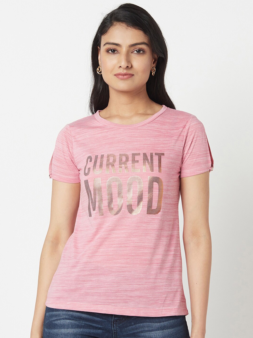 

Miss Grace Typography Printed Slit Sleeves Top, Pink