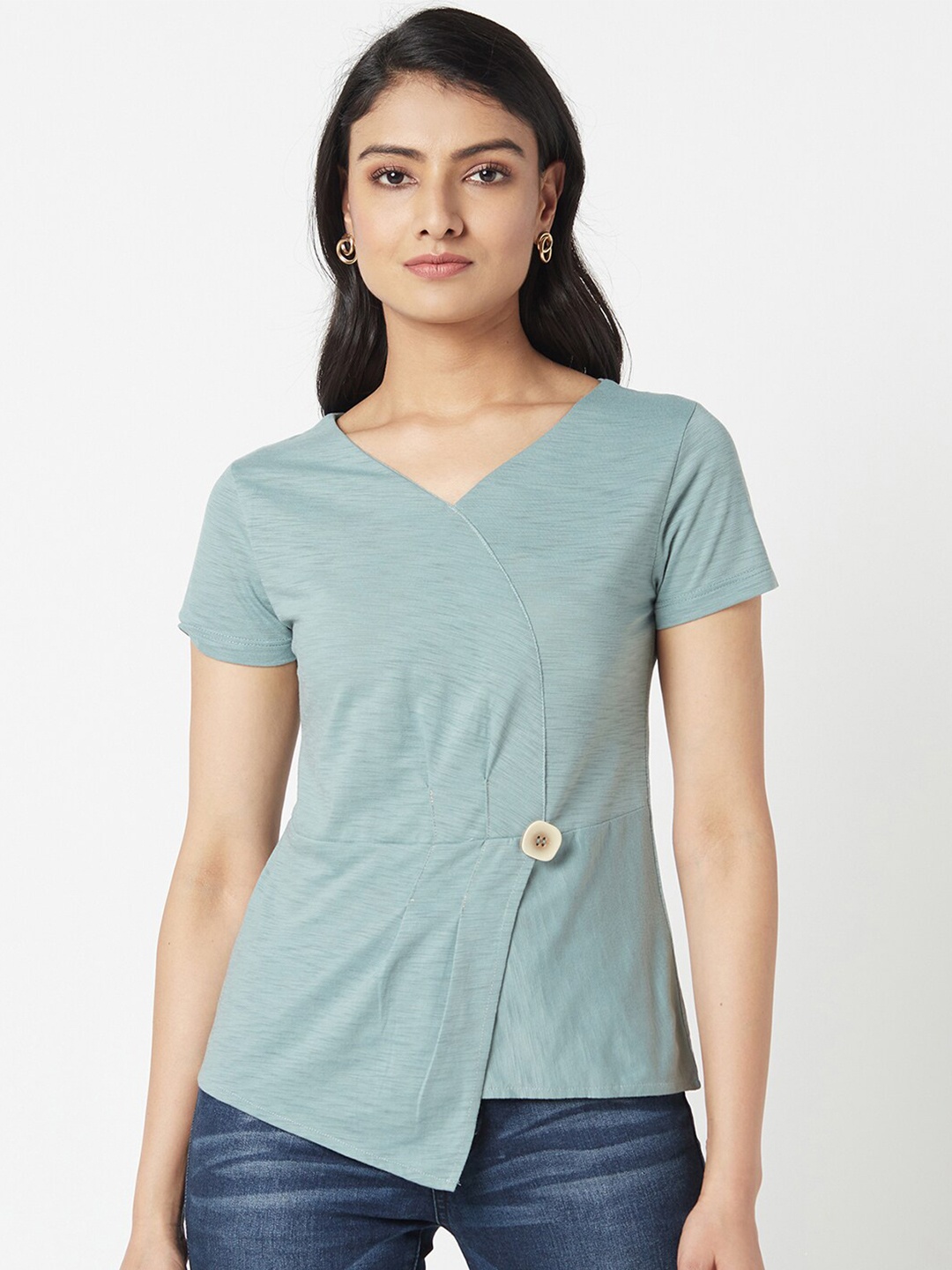 

Miss Grace Pleated Detail V-Neck Wrap Top, Green