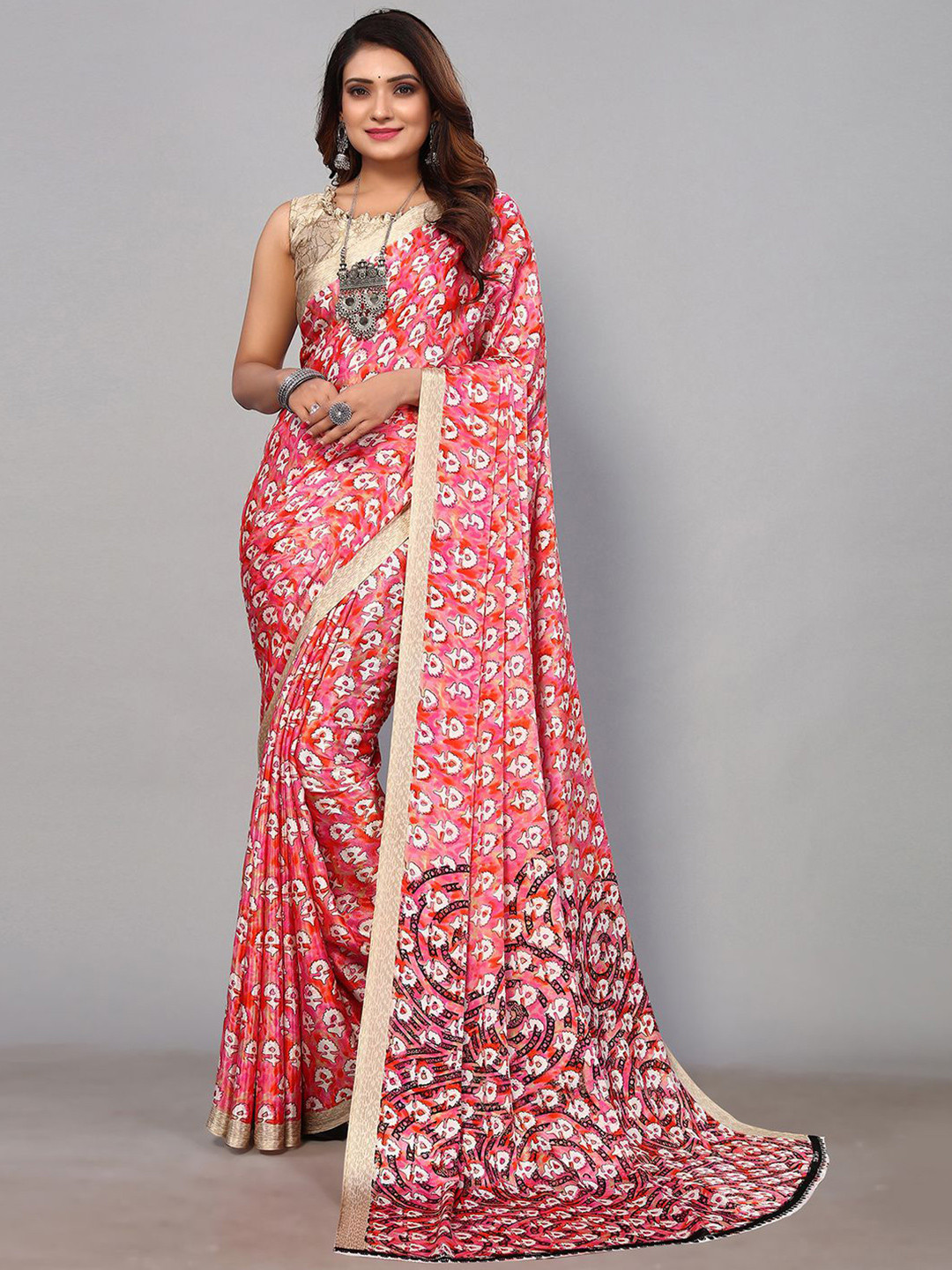 

KALINI Printed Ethnic Motifs Silk Blend Saree, Red