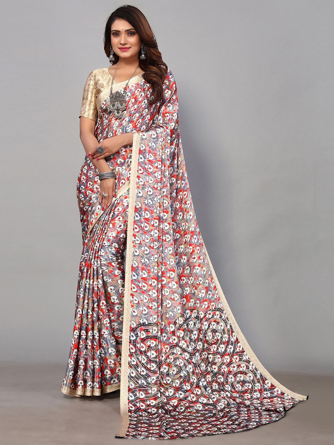 

KALINI Ethnic Motifs Silk Blend Saree, Red