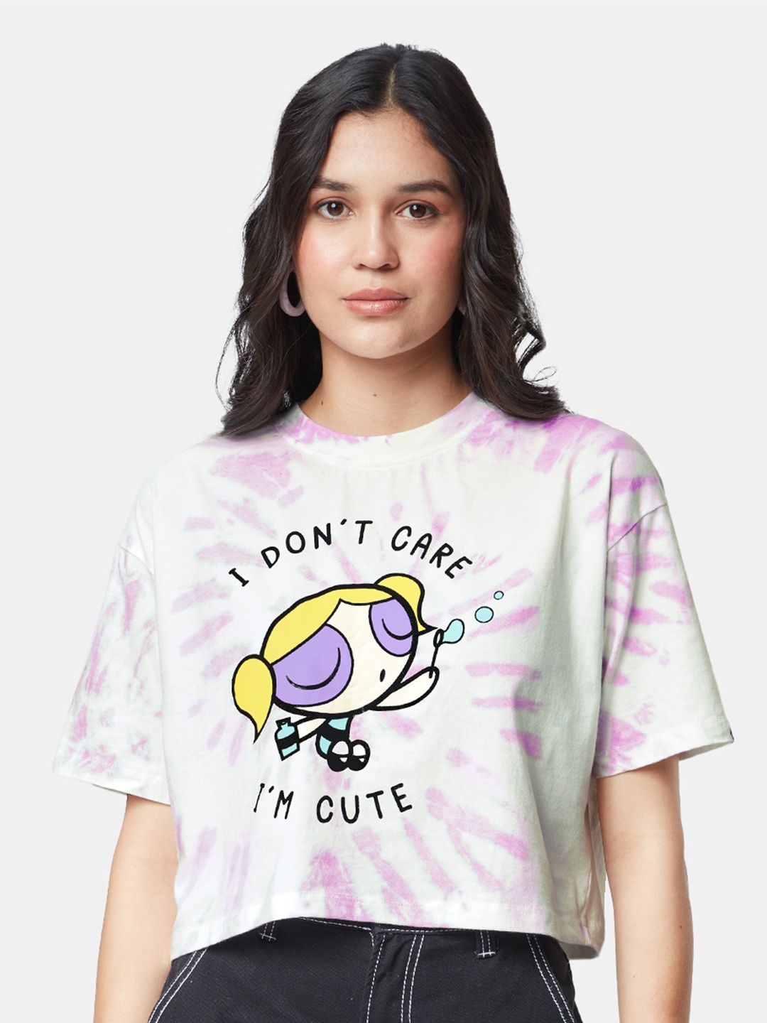 

The Souled Store Tie and Die Drop-Shoulder Sleeves Pure Cotton Casual Oversized T-shirt, White
