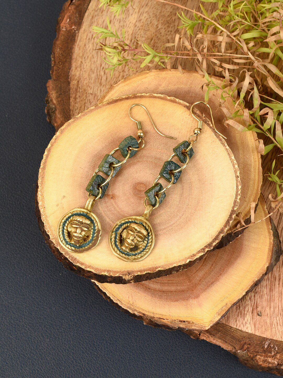 

AAKRITI ART CREATIONS Quirky Drop Tribal Earrings, Green