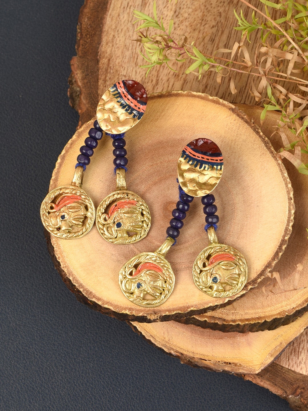 

AAKRITI ART CREATIONS Handcrafted Tribal Drop Earrings, Peach