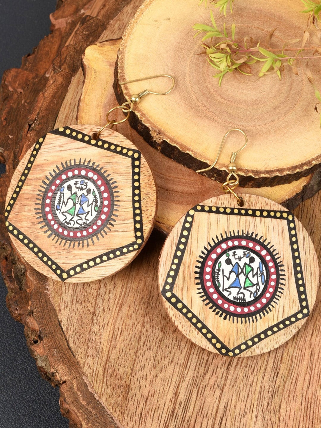 

AAKRITI ART CREATIONS Tribal Drop Earrings, Beige