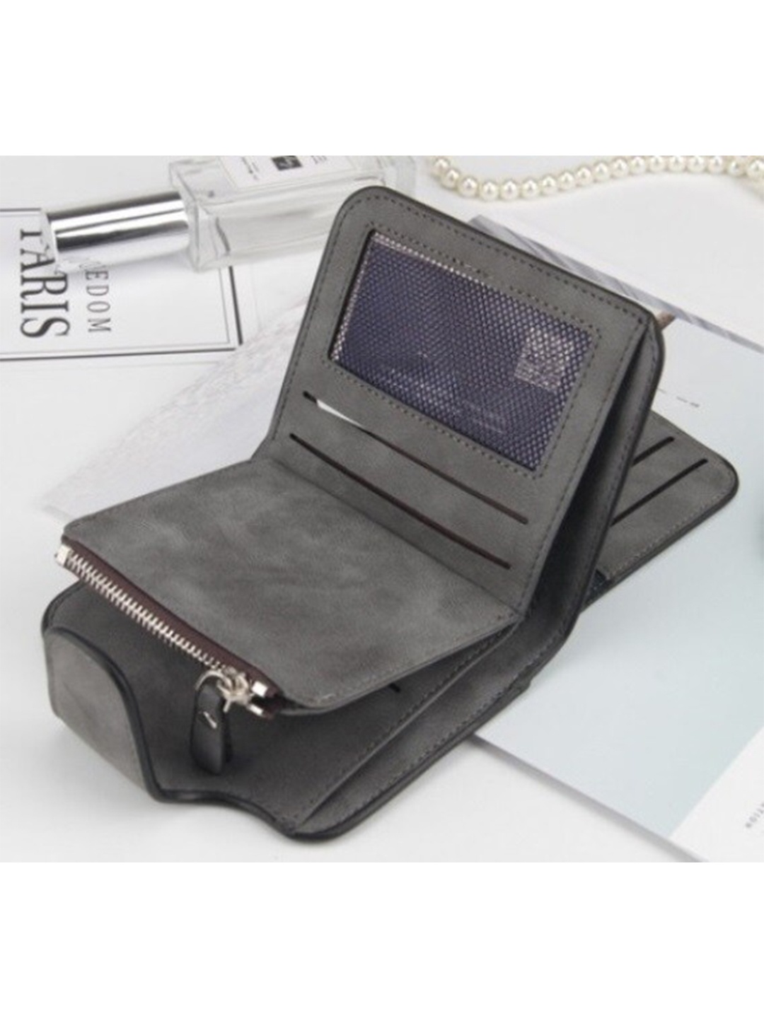 

Alexvyan Women PU Two Fold Wallet, Grey