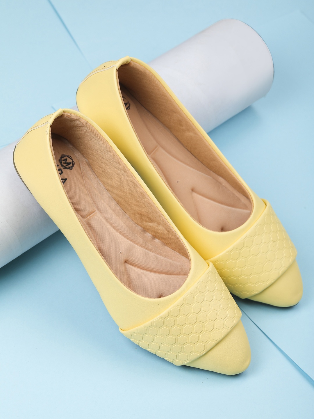 

Myra Women Textured Pointed Toe Ballerinas, Yellow