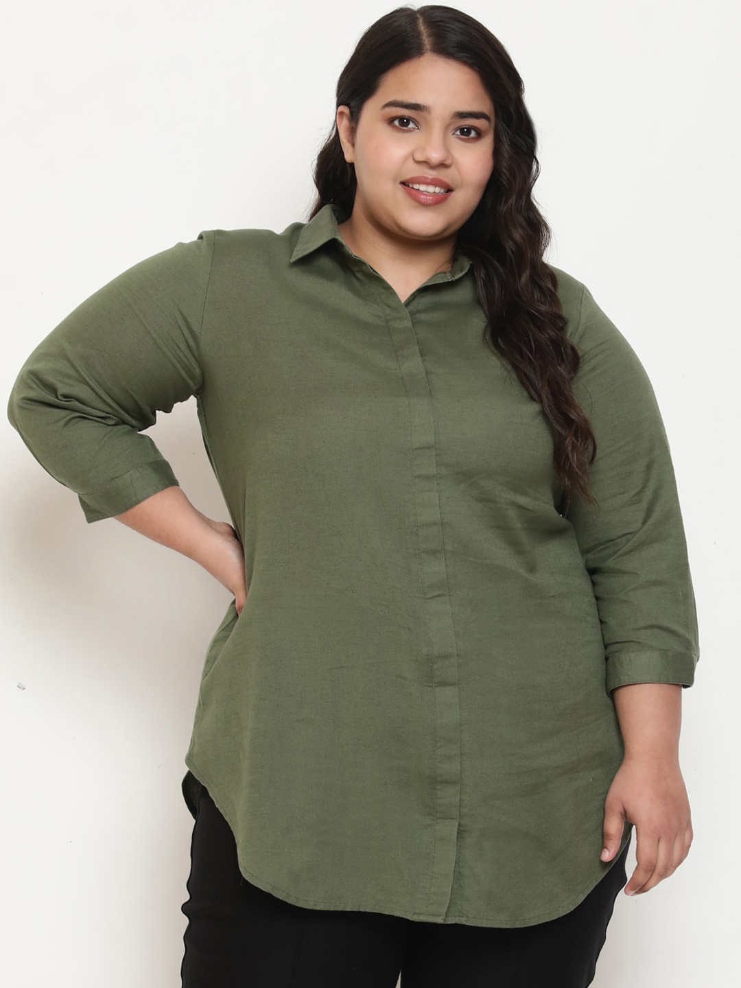 

Amydus Plus Size Cotton Linen Regular Fit Casual Shirt, Olive
