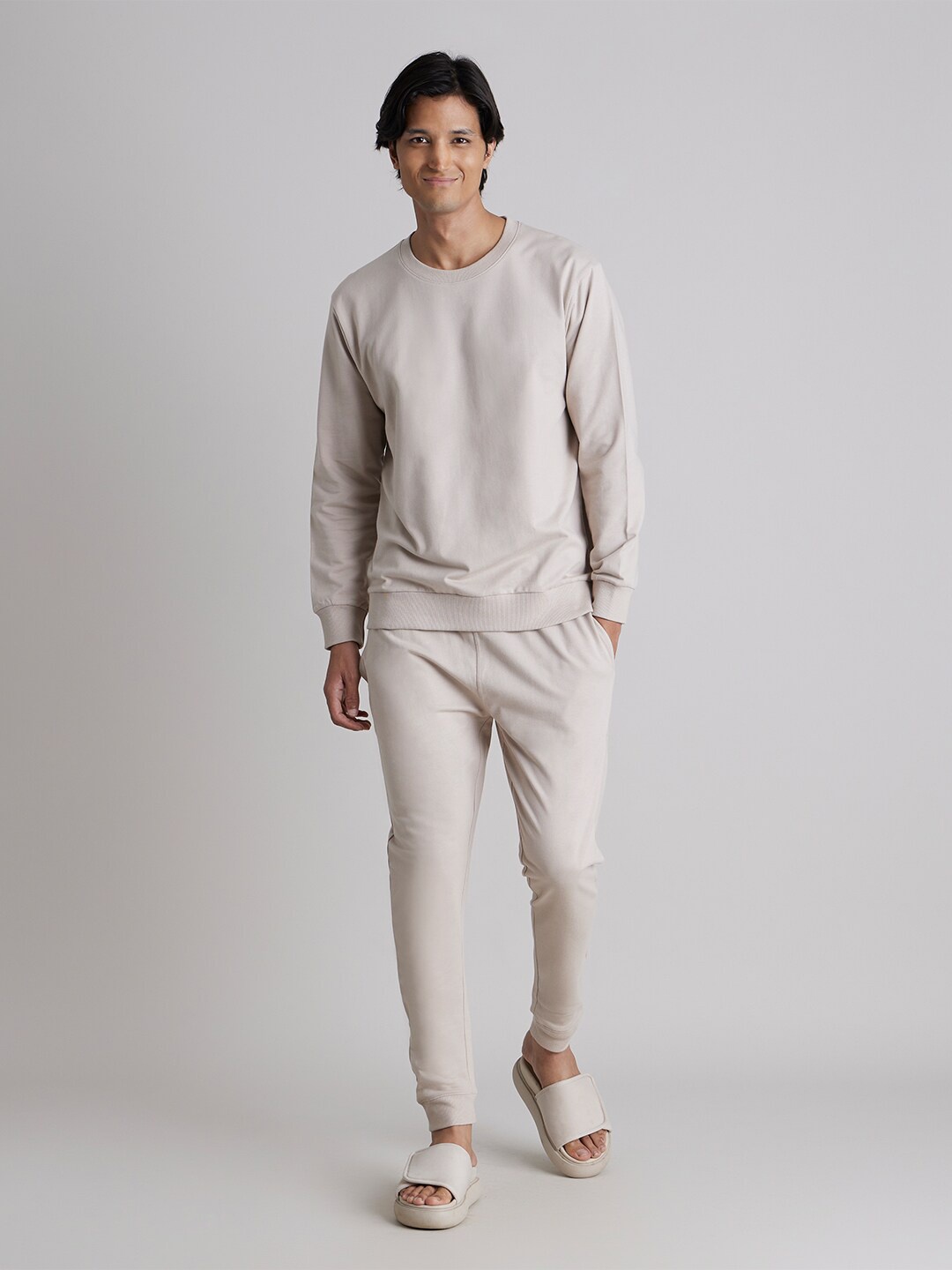 

SMUGGLERZ INC. Organic Cotton Round Neck T-Shirt & Joggers Co-Ords, Beige